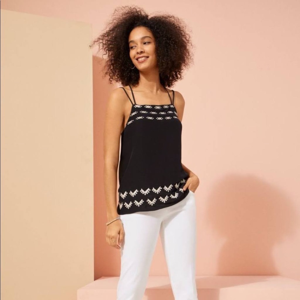LOFT Black Embroidered Cami Blouse | Size XL
